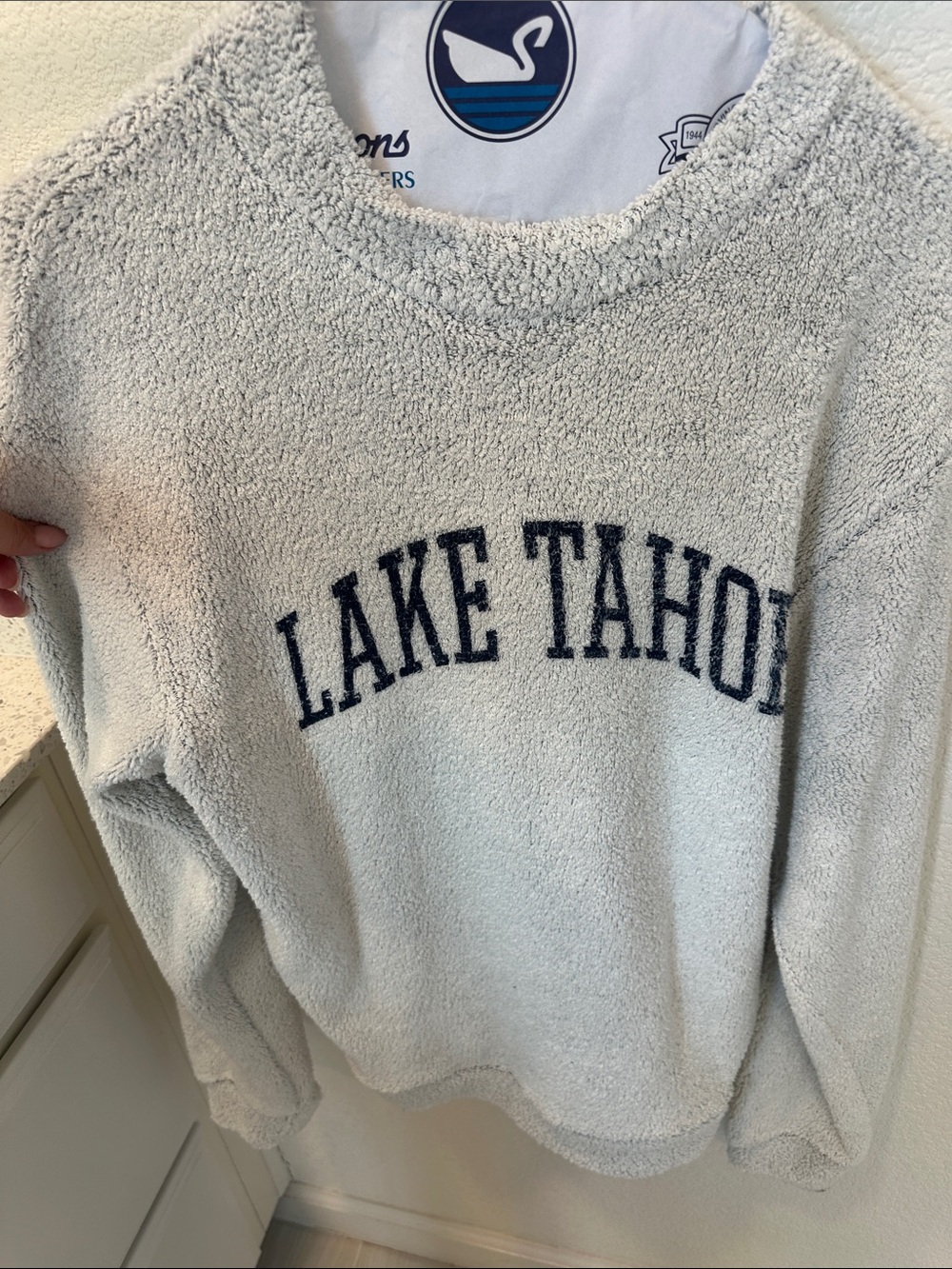 Lake Tahoe Sherpa Pullover Crewneck Sweater - Light Gray